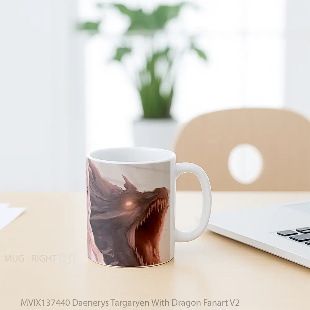 Mug Daenerys Targaryen With Dragon Fanart V2 Gelas Fantasi - All-side / Desain