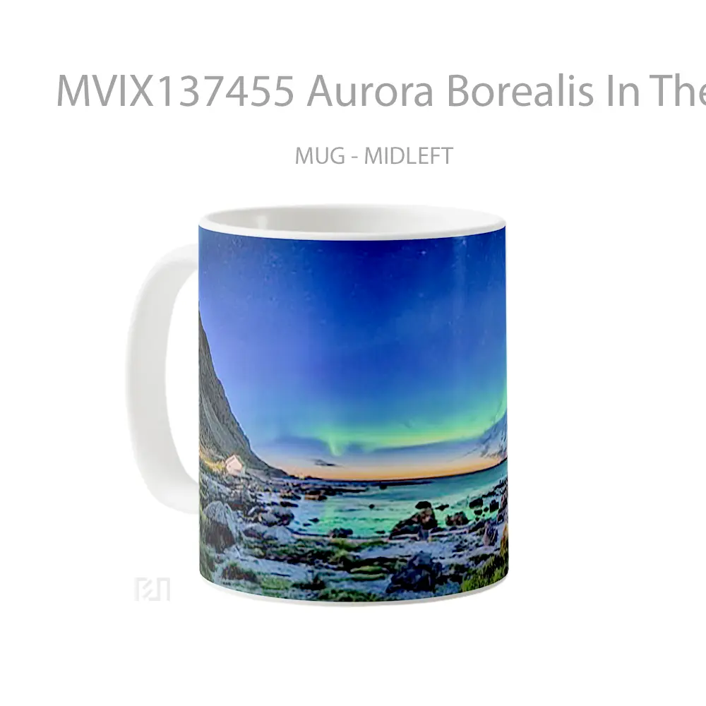 Mug Aurora Borealis In The Coastline Gelas Keramik Unik - All-side / Desain