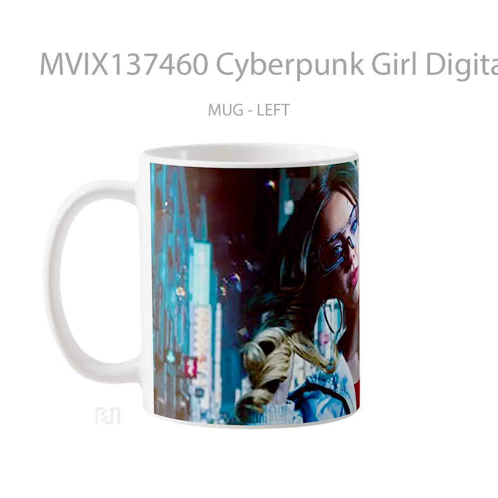 Mug Cyberpunk Girl Digital Art Cangkir Gamer - All-side / Desain
