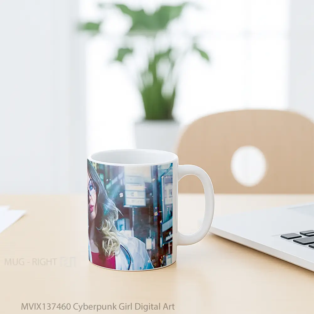 Mug Cyberpunk Girl Digital Art Cangkir Gamer - All-side / Desain