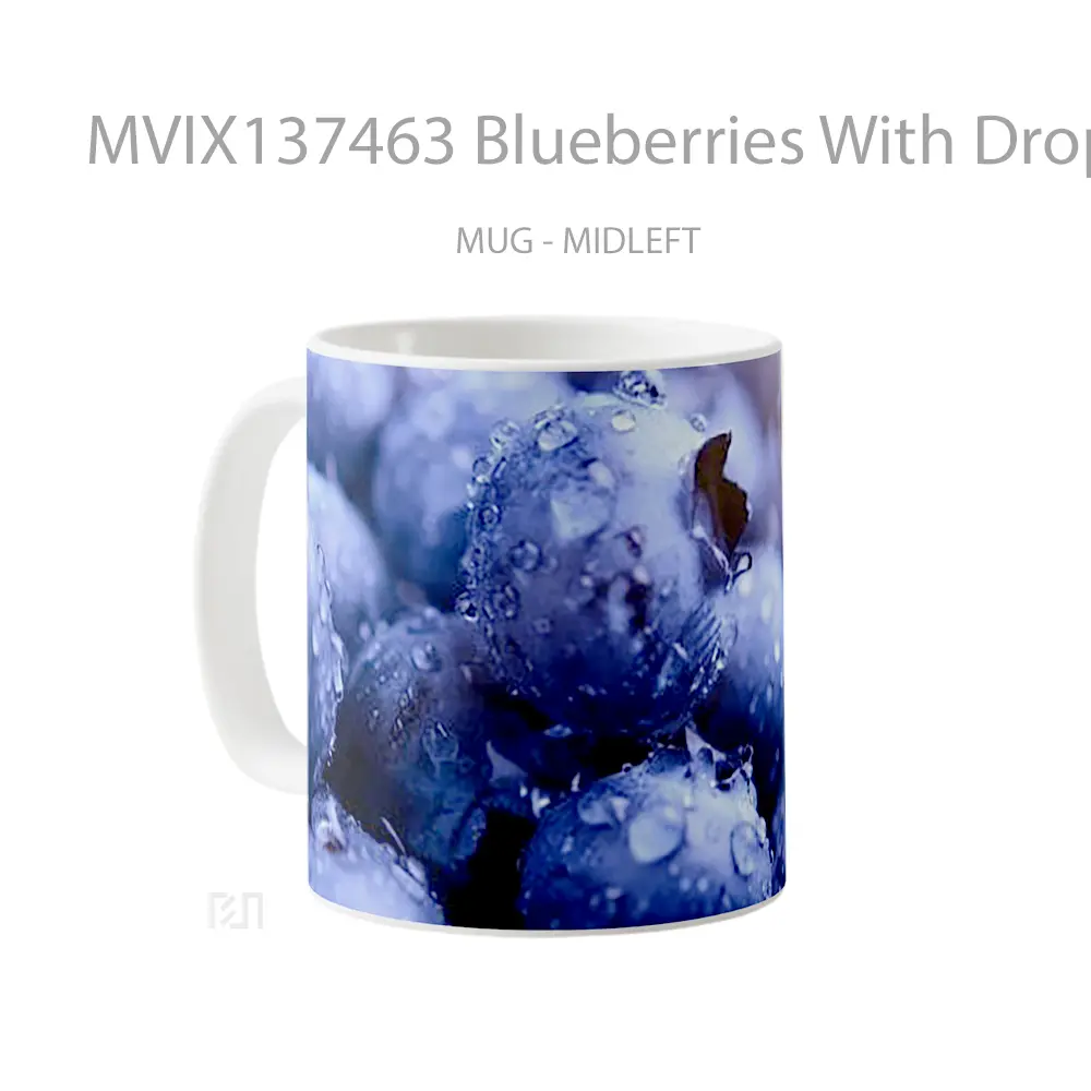 Mug Blueberries With Drops Of Water Gelas Pemandangan Alam - All-side / Desain