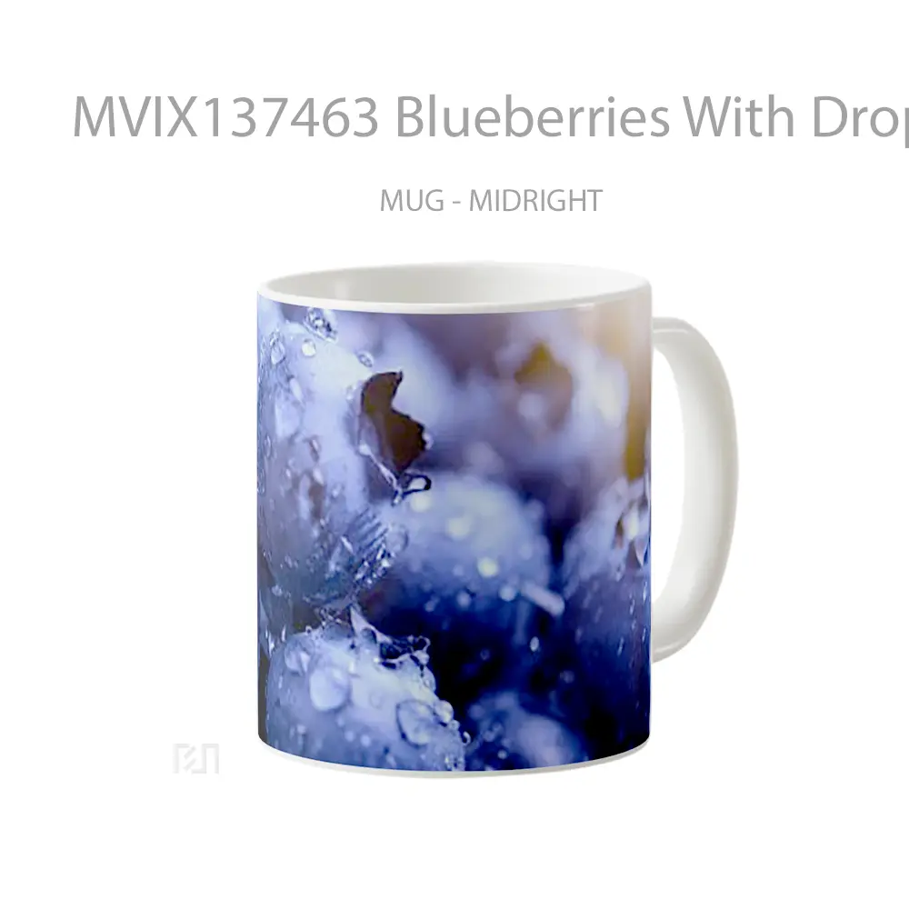 Mug Blueberries With Drops Of Water Gelas Pemandangan Alam - All-side / Desain