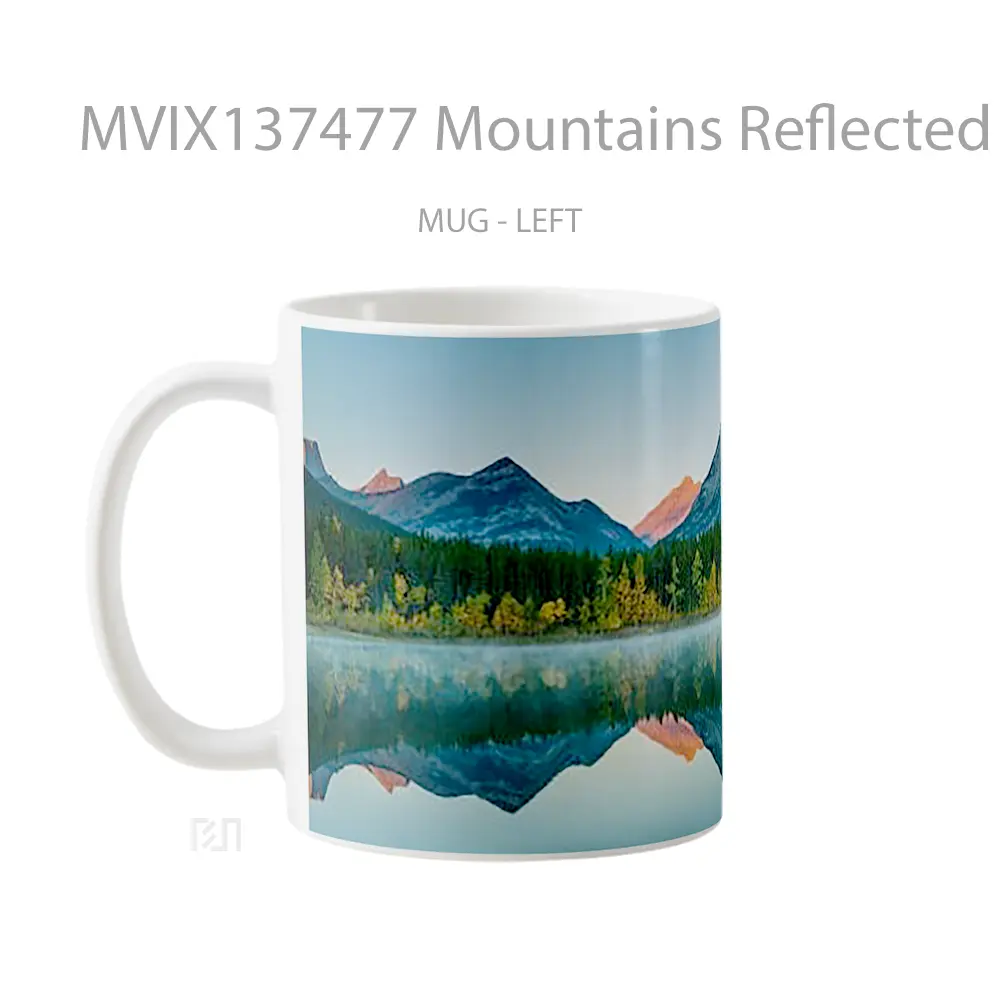Mug Mountains Reflected In Lake At Sunset Gelas Pemandangan Alam - All-side / Desain
