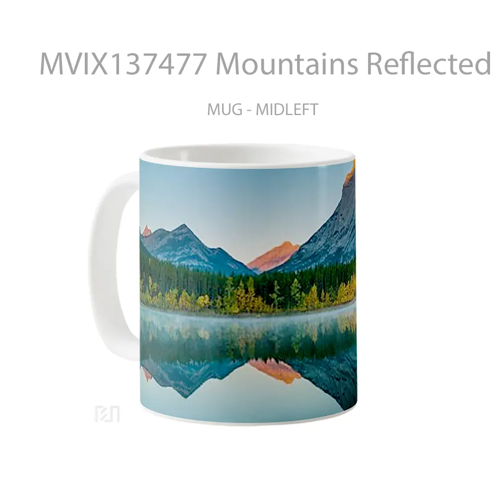Mug Mountains Reflected In Lake At Sunset Gelas Pemandangan Alam - All-side / Desain