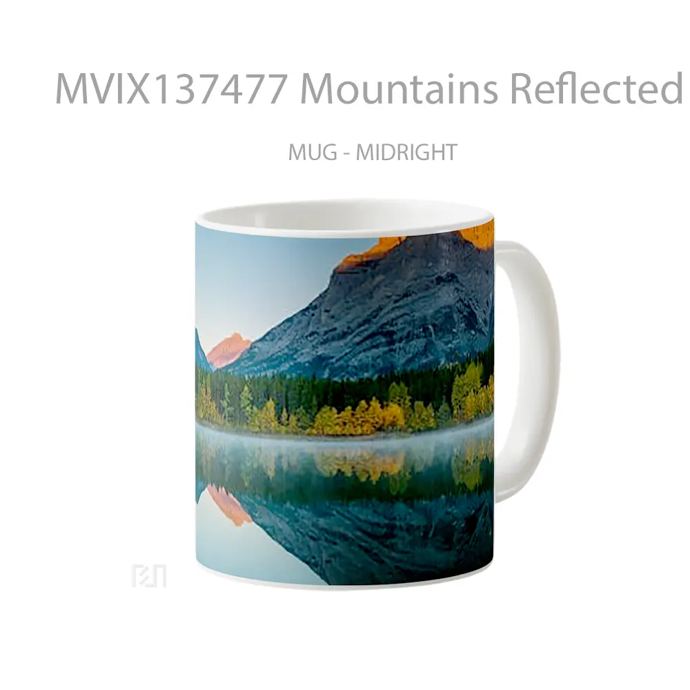 Mug Mountains Reflected In Lake At Sunset Gelas Pemandangan Alam - All-side / Desain