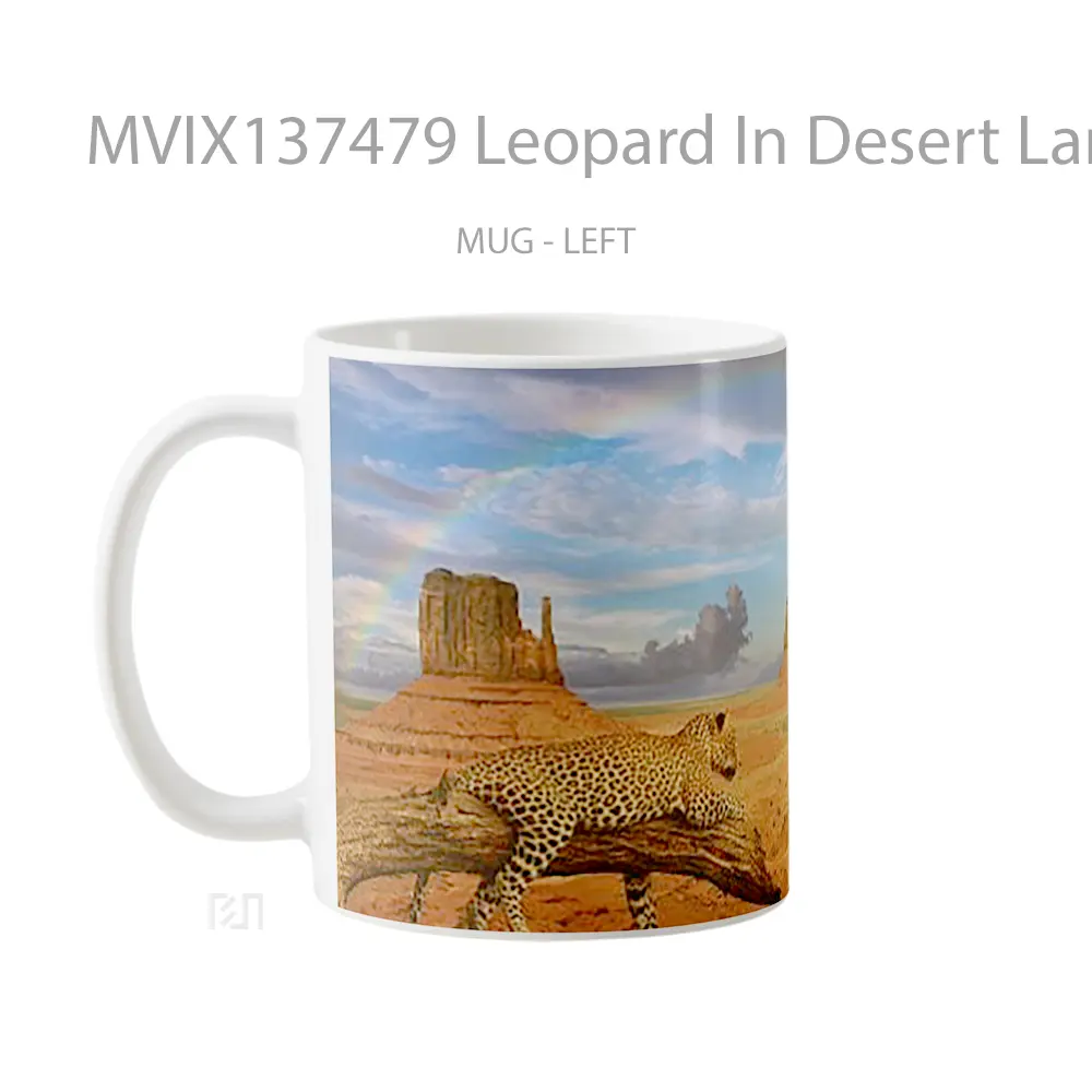 Mug Leopard In Desert Landscape With Rainbow Gelas Pemandangan Alam - All-side / Desain