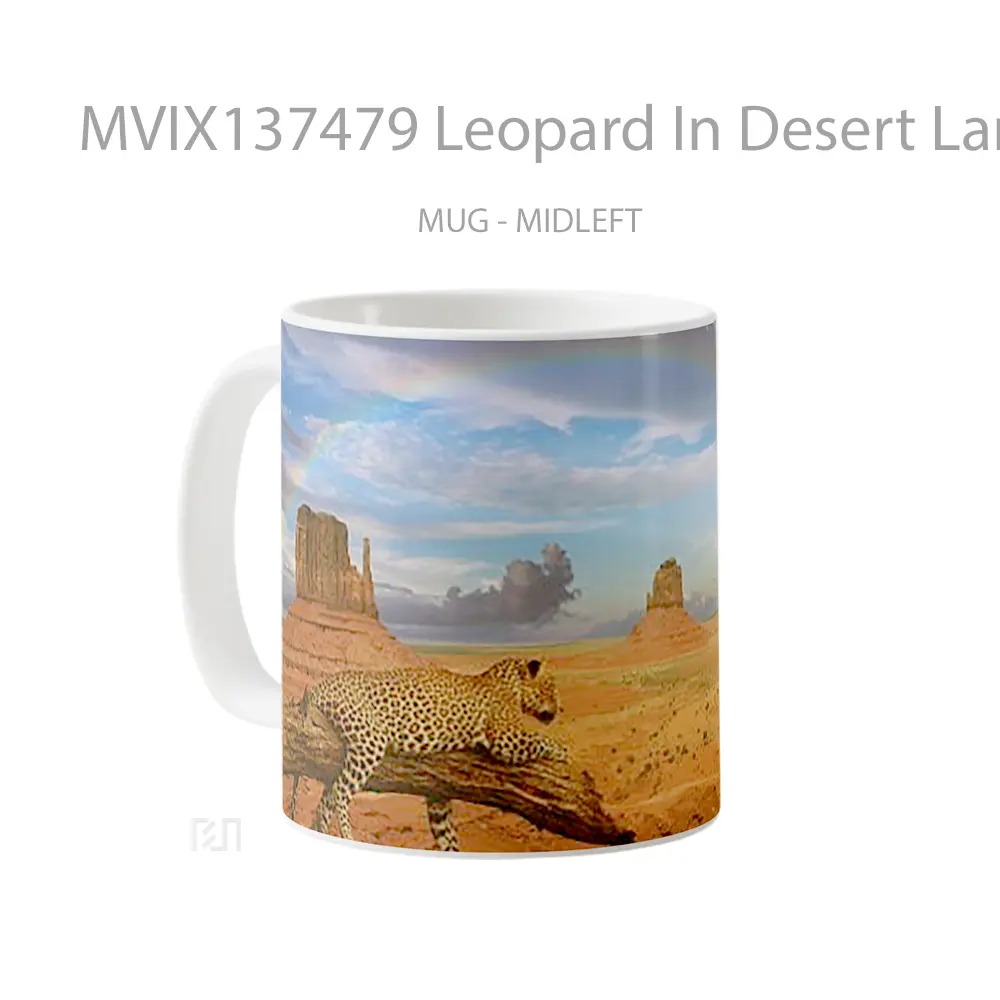 Mug Leopard In Desert Landscape With Rainbow Gelas Pemandangan Alam - All-side / Desain