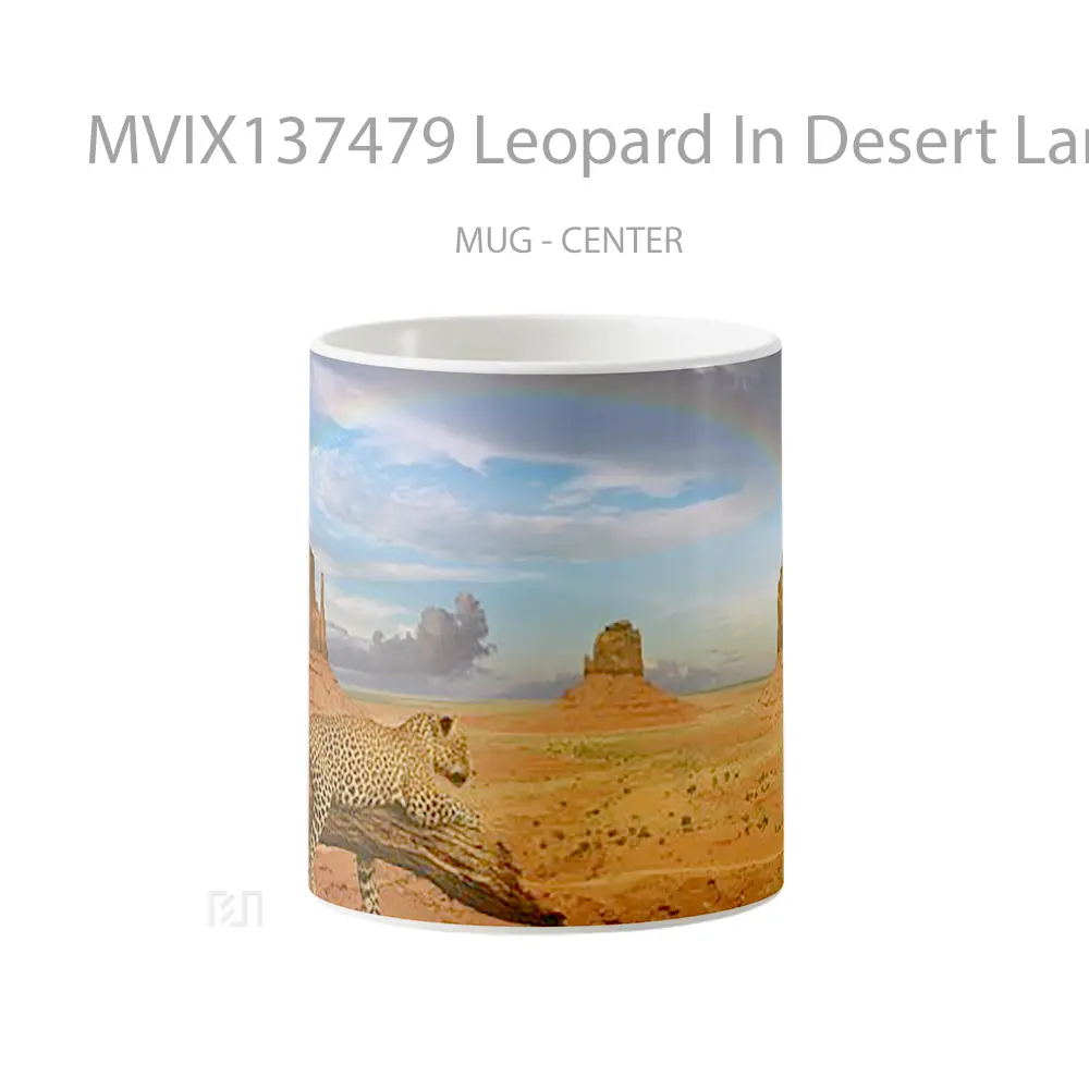 Mug Leopard In Desert Landscape With Rainbow Gelas Pemandangan Alam