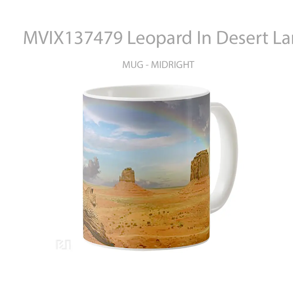 Mug Leopard In Desert Landscape With Rainbow Gelas Pemandangan Alam - All-side / Desain