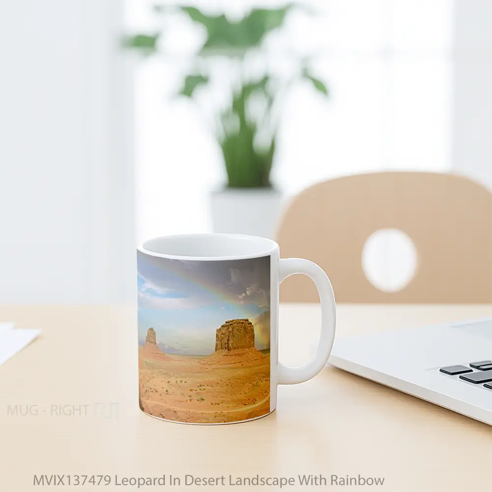 Mug Leopard In Desert Landscape With Rainbow Gelas Pemandangan Alam - All-side / Desain