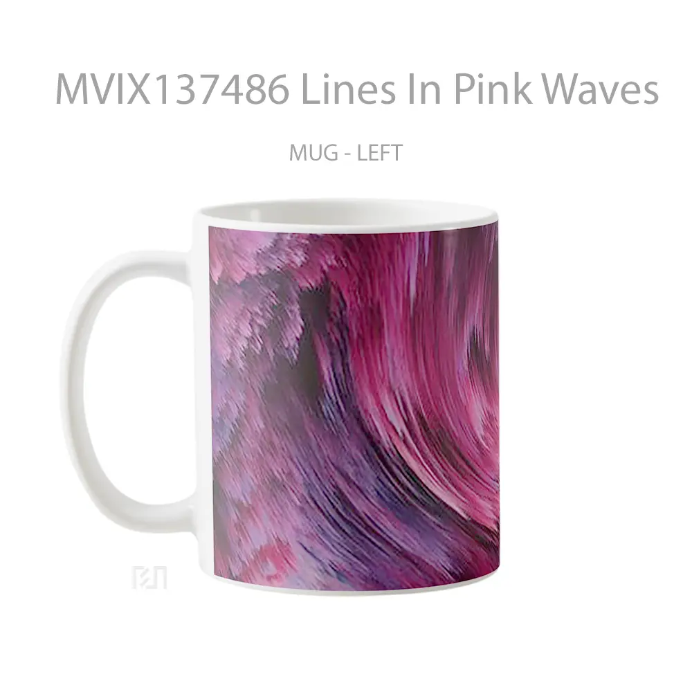 Mug Lines In Pink Waves Gelas Keramik Unik - All-side / Desain