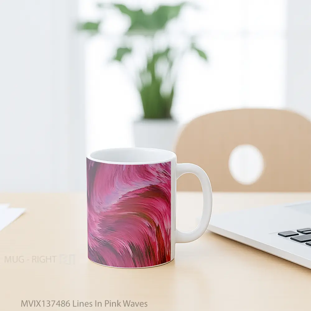 Mug Lines In Pink Waves Gelas Keramik Unik - All-side / Desain