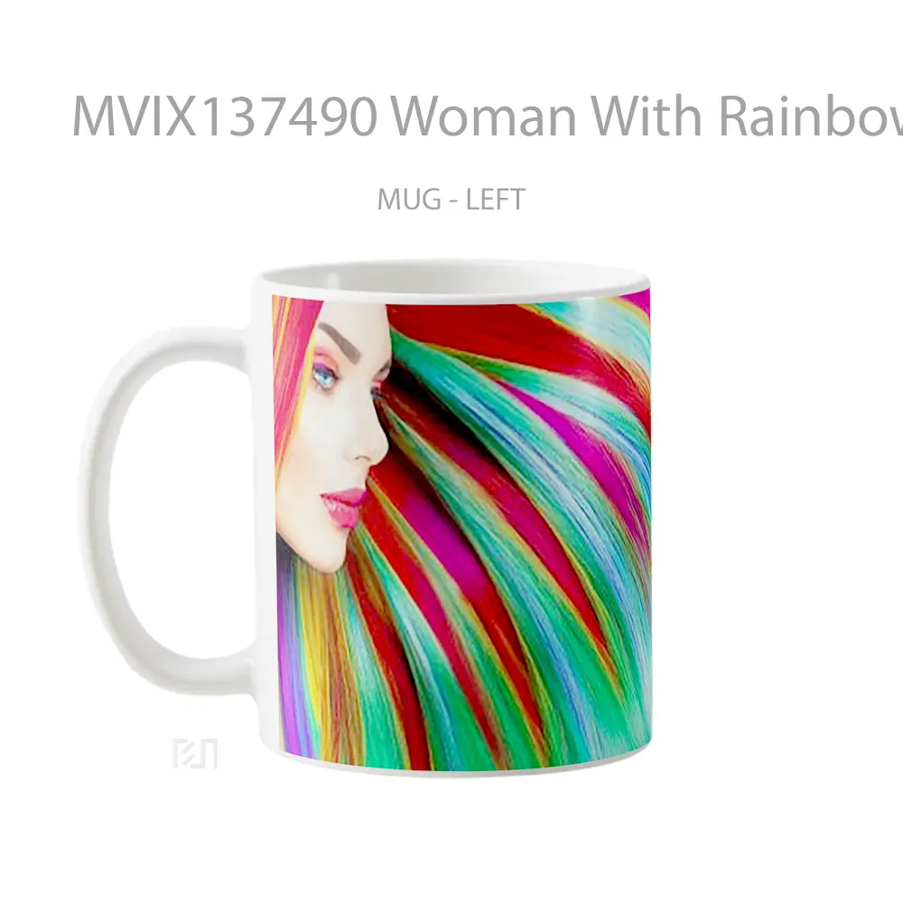 Mug Woman With Rainbow Colored Hair Gelas Keramik Unik - All-side / Desain