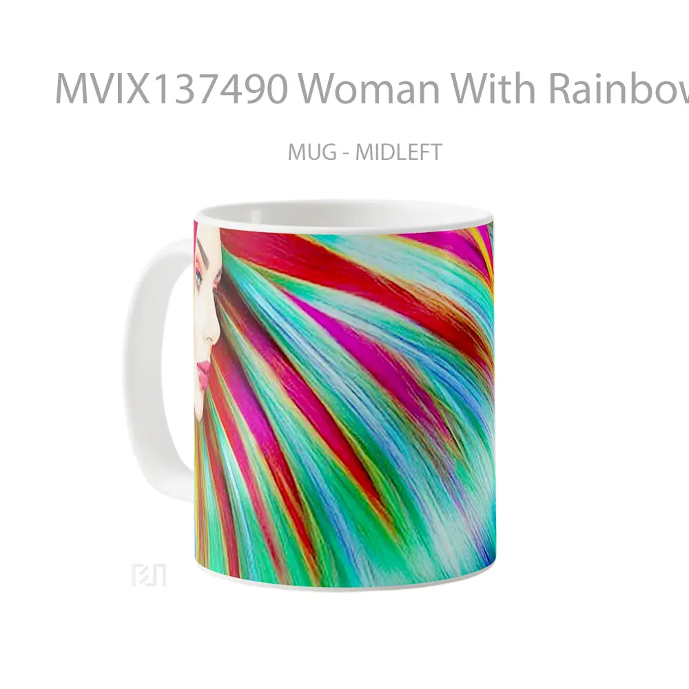 Mug Woman With Rainbow Colored Hair Gelas Keramik Unik - All-side / Desain