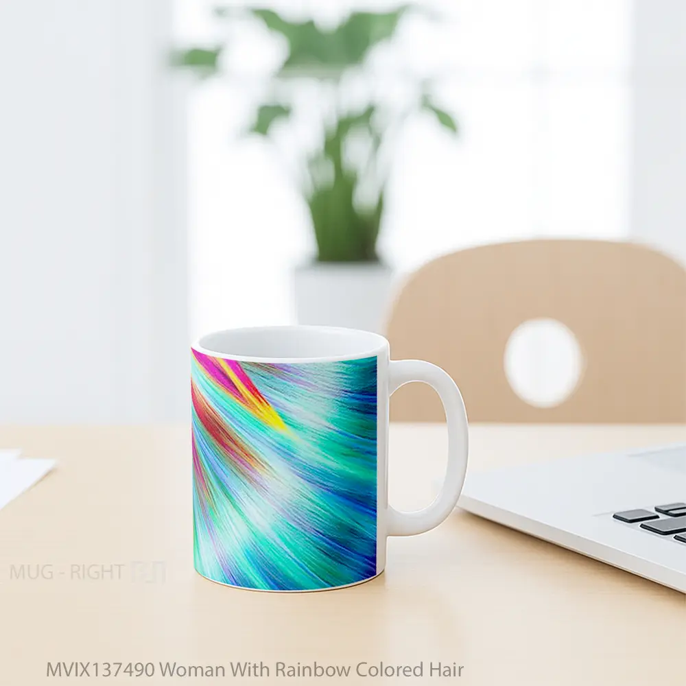 Mug Woman With Rainbow Colored Hair Gelas Keramik Unik - All-side / Desain