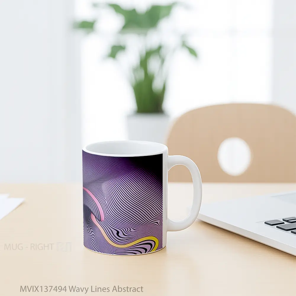 Mug Wavy Lines Abstract Gelas Seni Modern - All-side / Desain