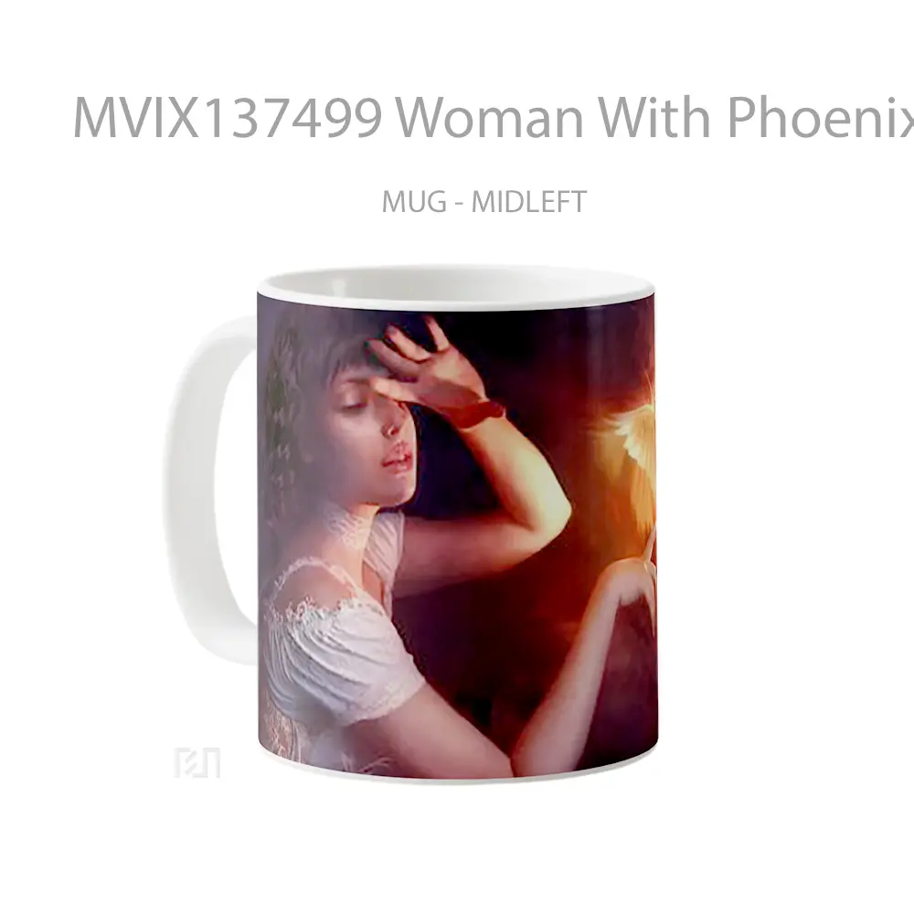 Mug Woman With Phoenix Illustration Gelas Seni Modern - All-side / Desain