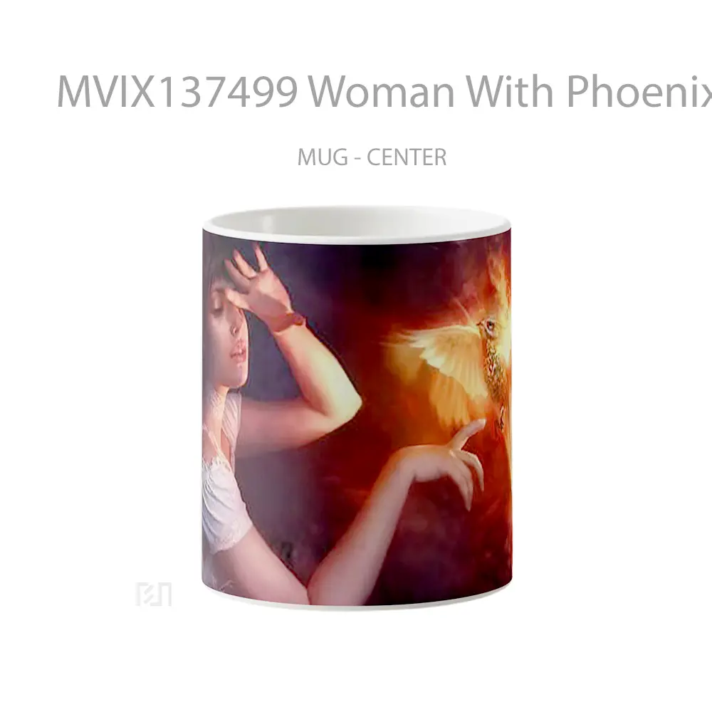 Mug Woman With Phoenix Illustration Gelas Seni Modern