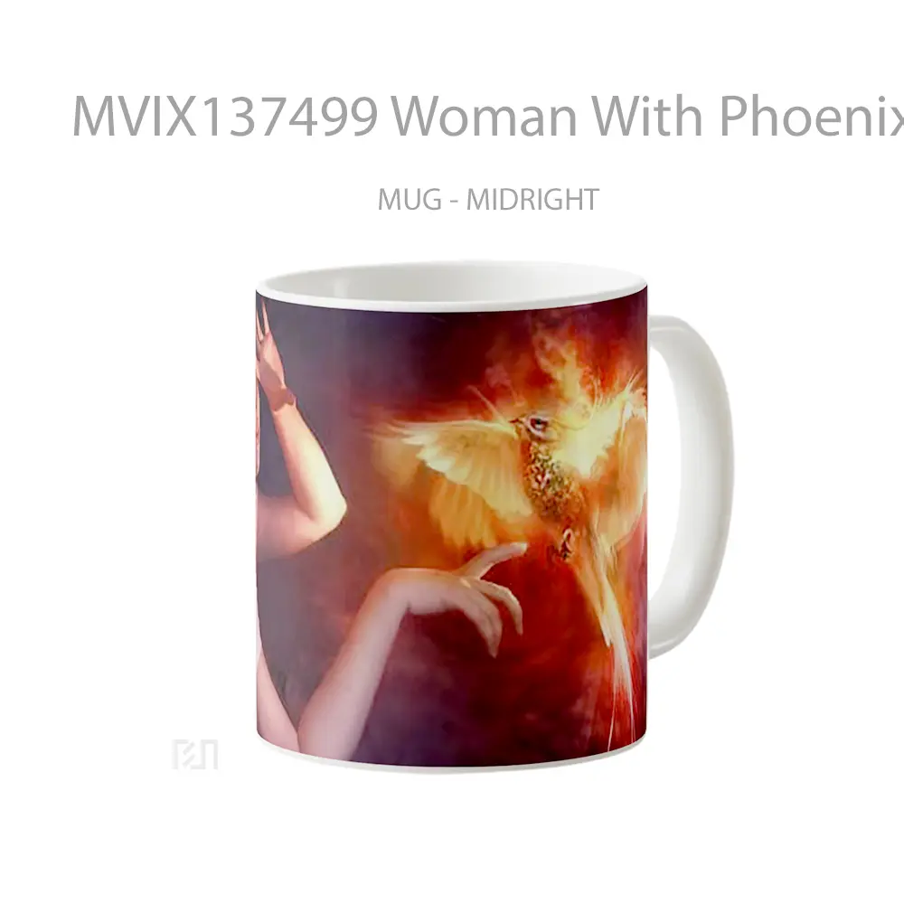 Mug Woman With Phoenix Illustration Gelas Seni Modern - All-side / Desain