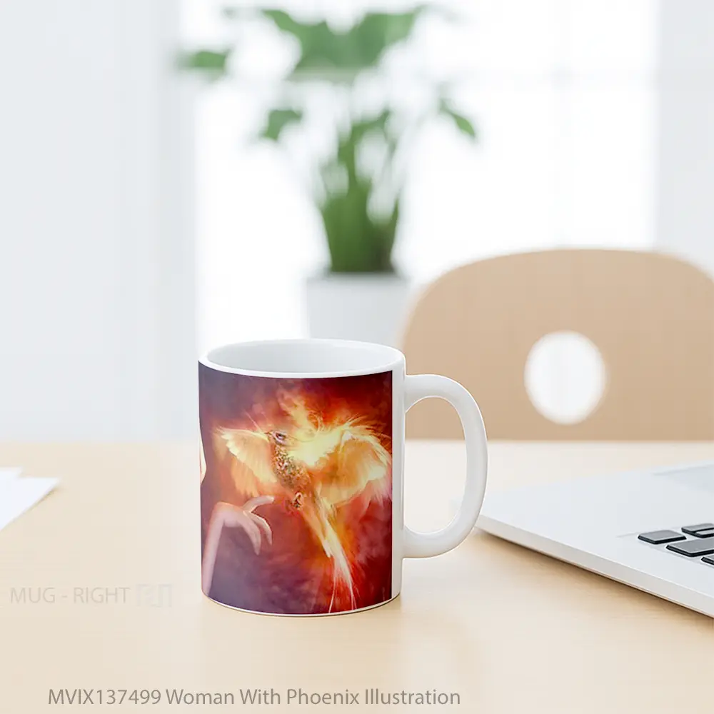 Mug Woman With Phoenix Illustration Gelas Seni Modern - All-side / Desain