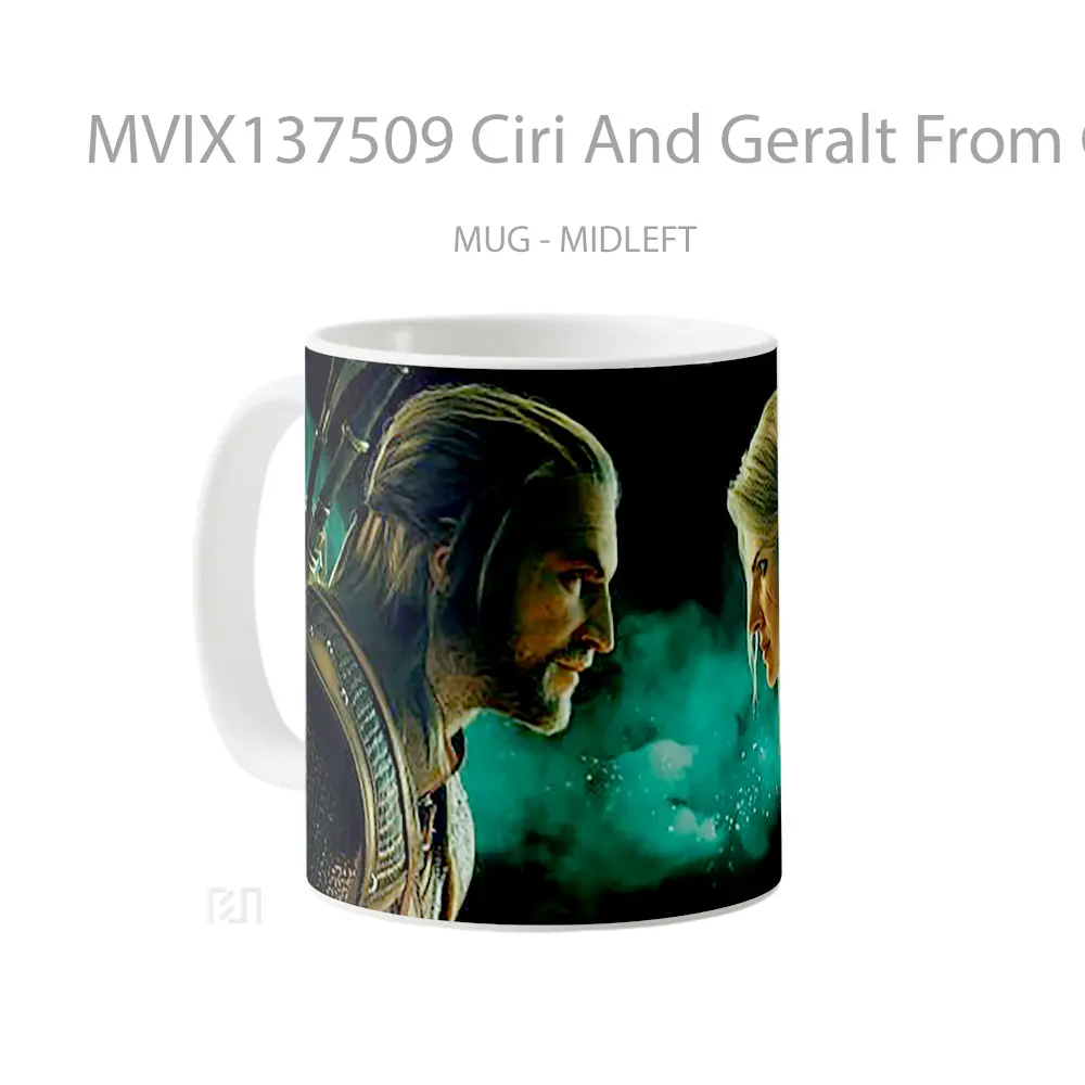 Mug Ciri And Geralt From Gwent The Witcher Card Game Cangkir Gamer - All-side / Desain