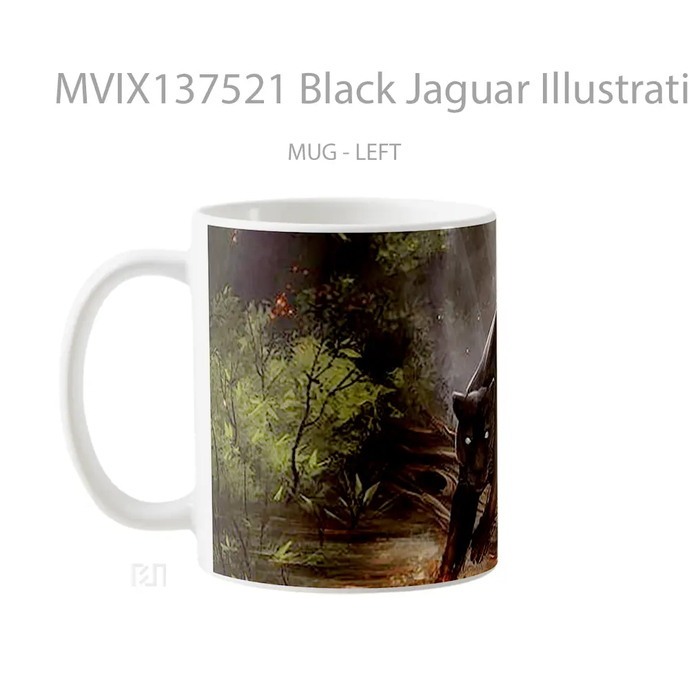 Mug Black Jaguar Illustration Gelas Seni Modern - All-side / Desain