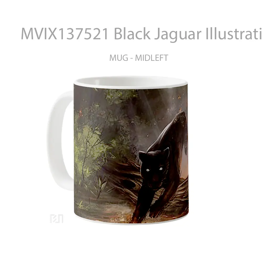 Mug Black Jaguar Illustration Gelas Seni Modern - All-side / Desain
