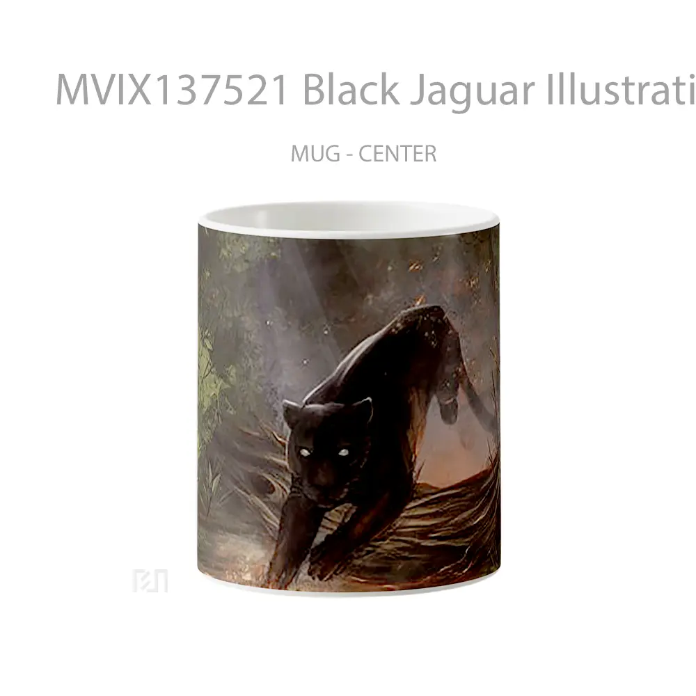 Mug Black Jaguar Illustration Gelas Seni Modern