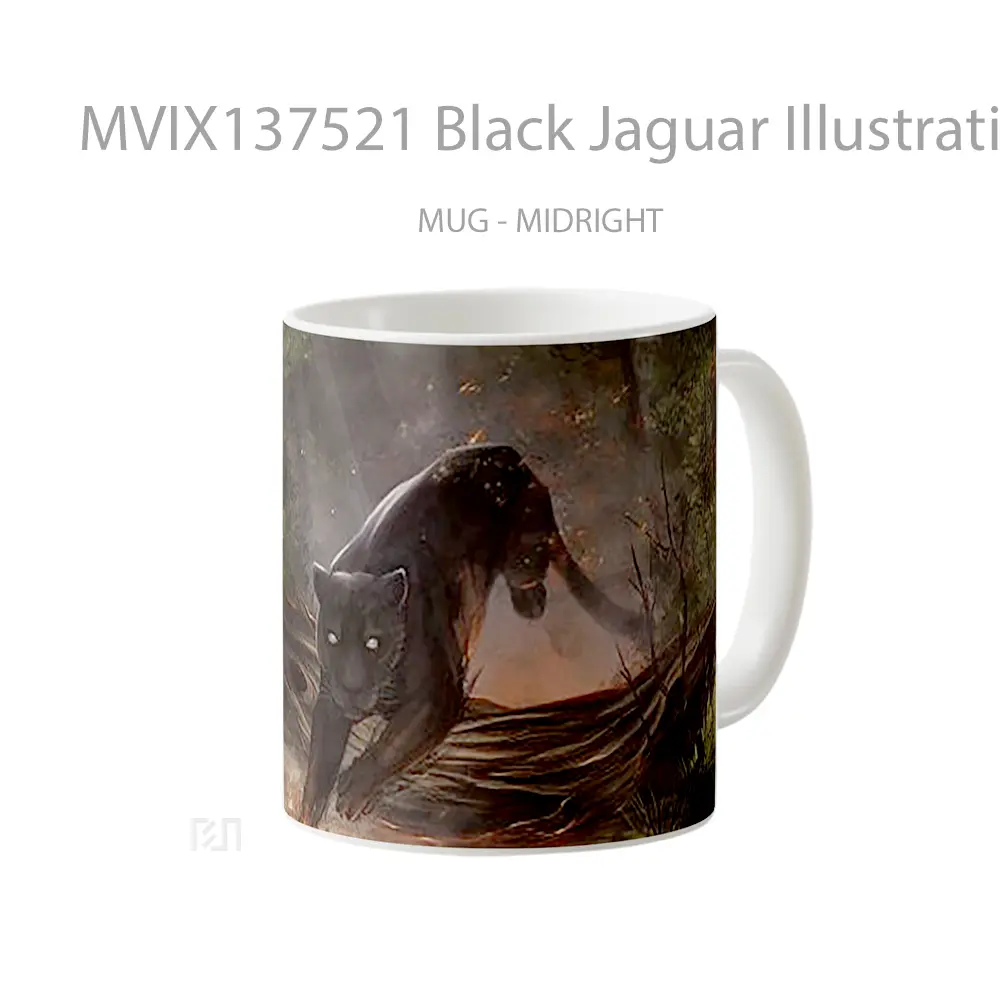 Mug Black Jaguar Illustration Gelas Seni Modern - All-side / Desain