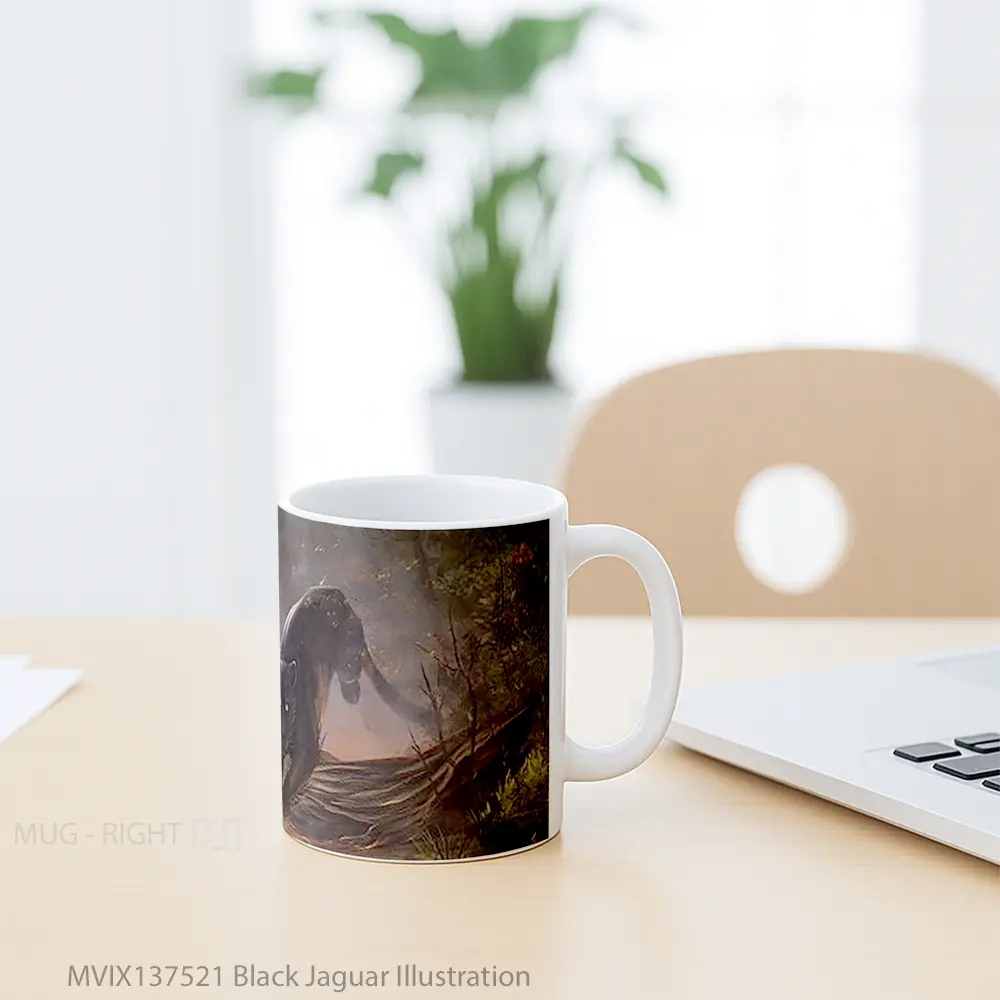 Mug Black Jaguar Illustration Gelas Seni Modern - All-side / Desain
