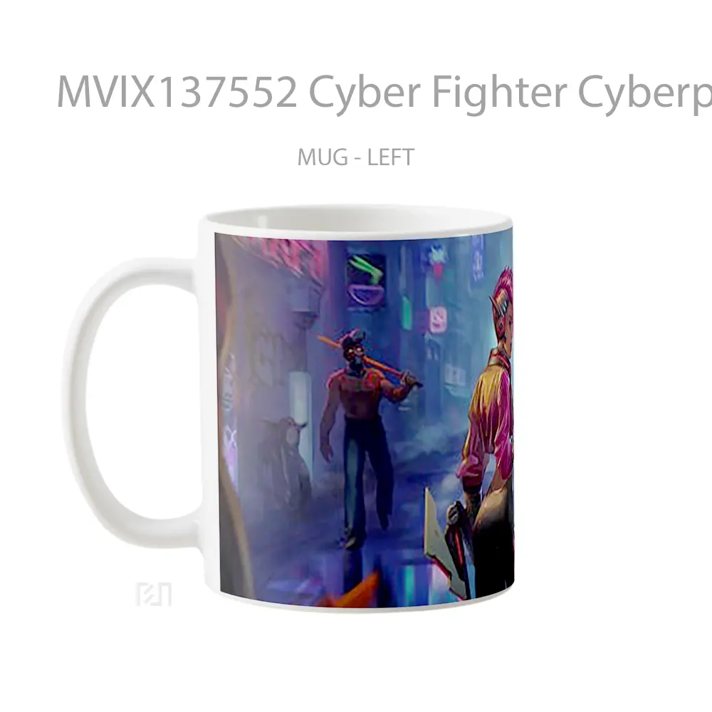Mug Cyber Fighter Cyberpunk 2077 Cangkir Gamer - All-side / Desain
