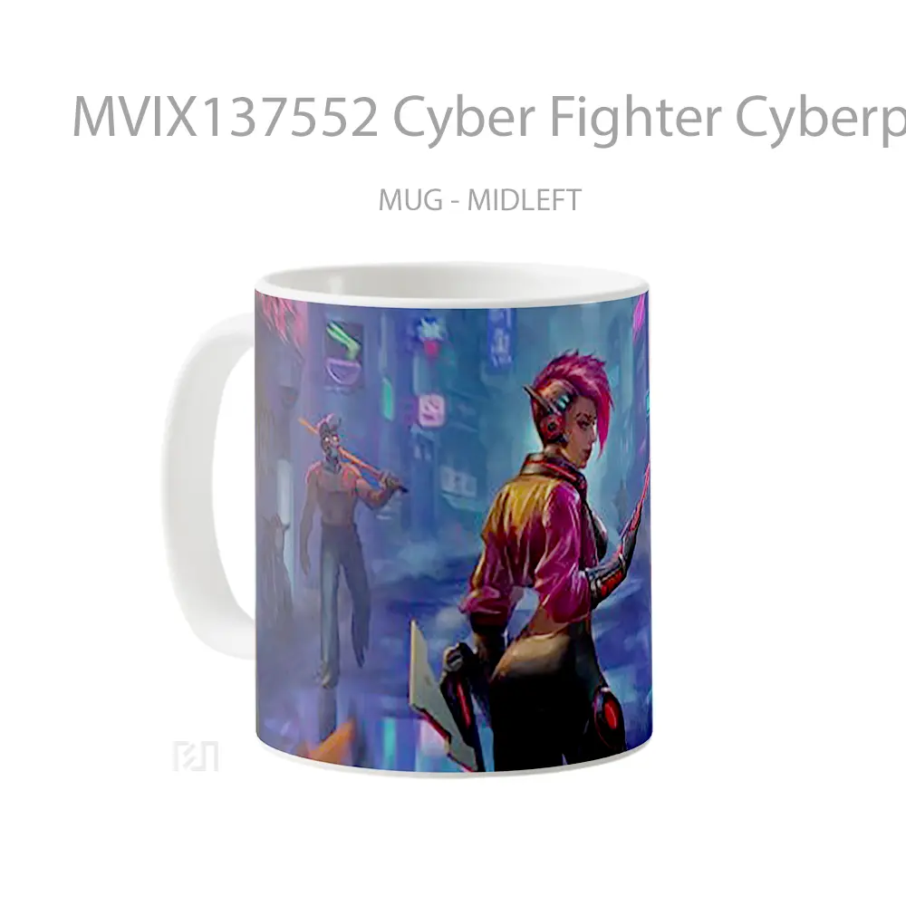 Mug Cyber Fighter Cyberpunk 2077 Cangkir Gamer - All-side / Desain