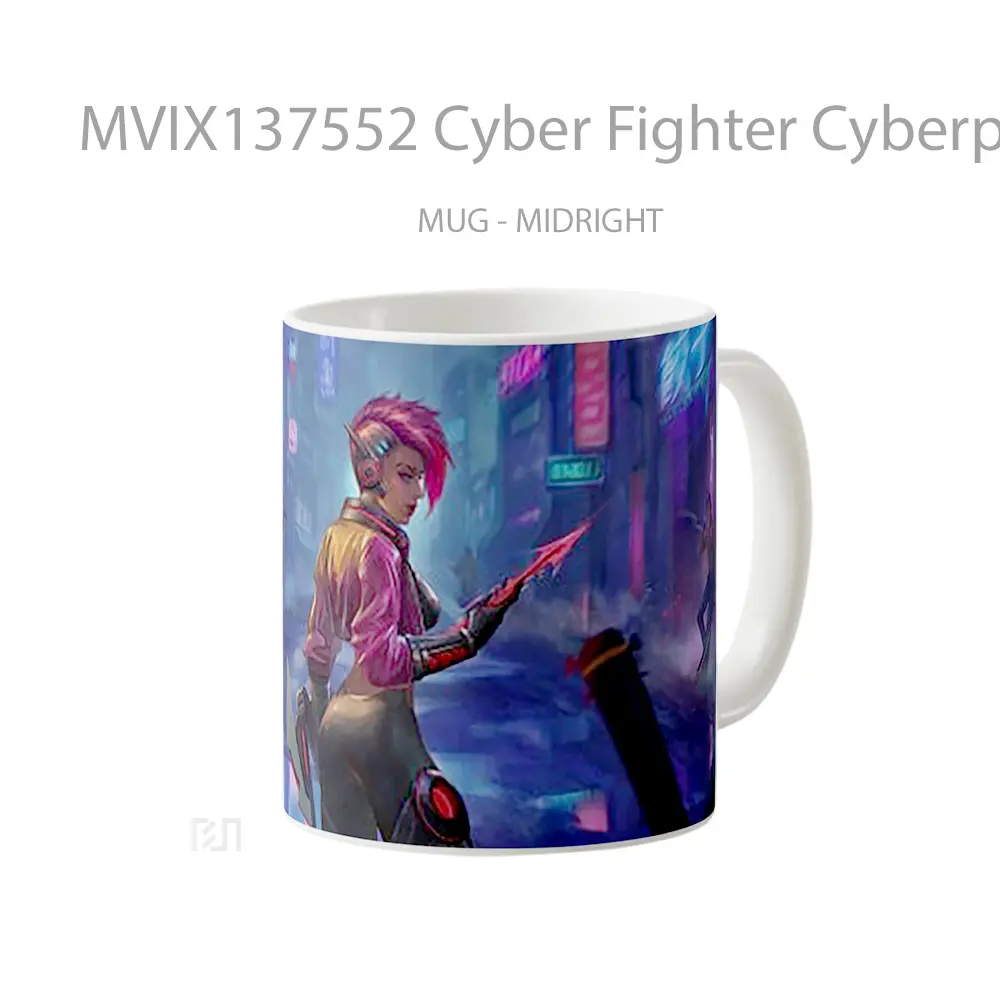 Mug Cyber Fighter Cyberpunk 2077 Cangkir Gamer - All-side / Desain