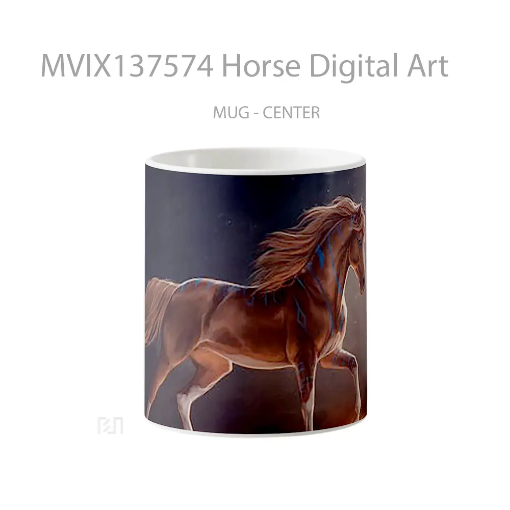 Mug Keramik Premium SNI - Mug Horse Digital Art Gelas Hewan Lucu