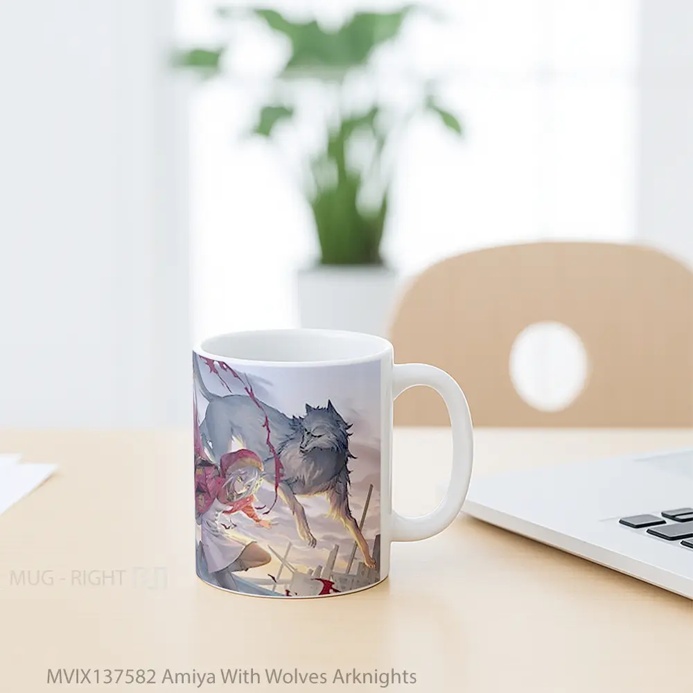 Mug Amiya With Wolves Arknights Gelas Hewan Lucu - All-side / Desain