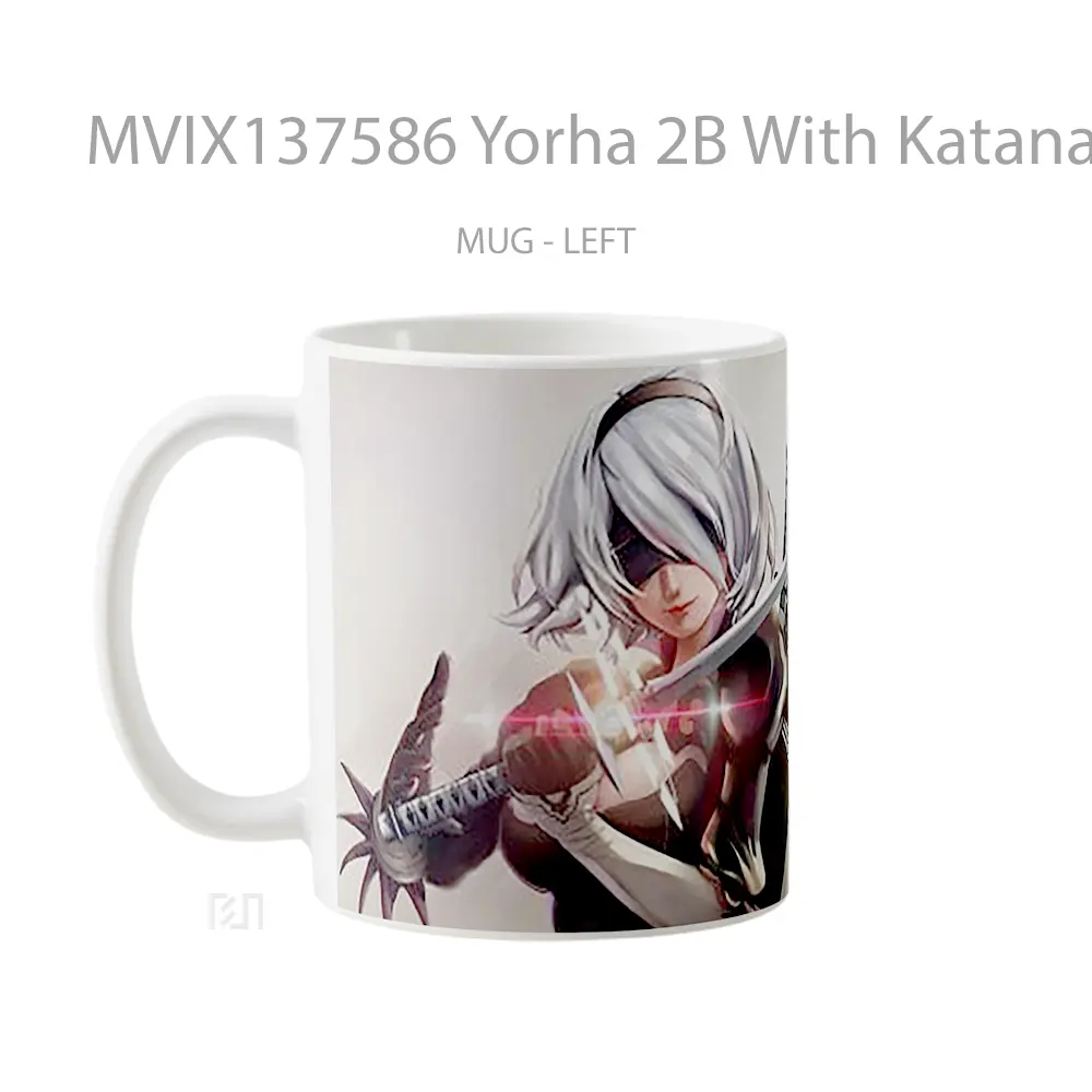 Mug Yorha 2B With Katana Sword Nier Automata Cangkir Gamer - All-side / Desain