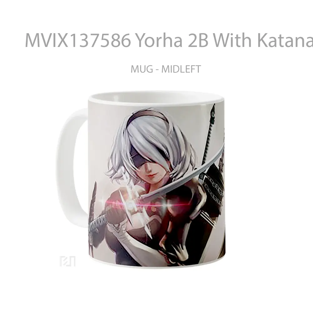 Mug Yorha 2B With Katana Sword Nier Automata Cangkir Gamer - All-side / Desain