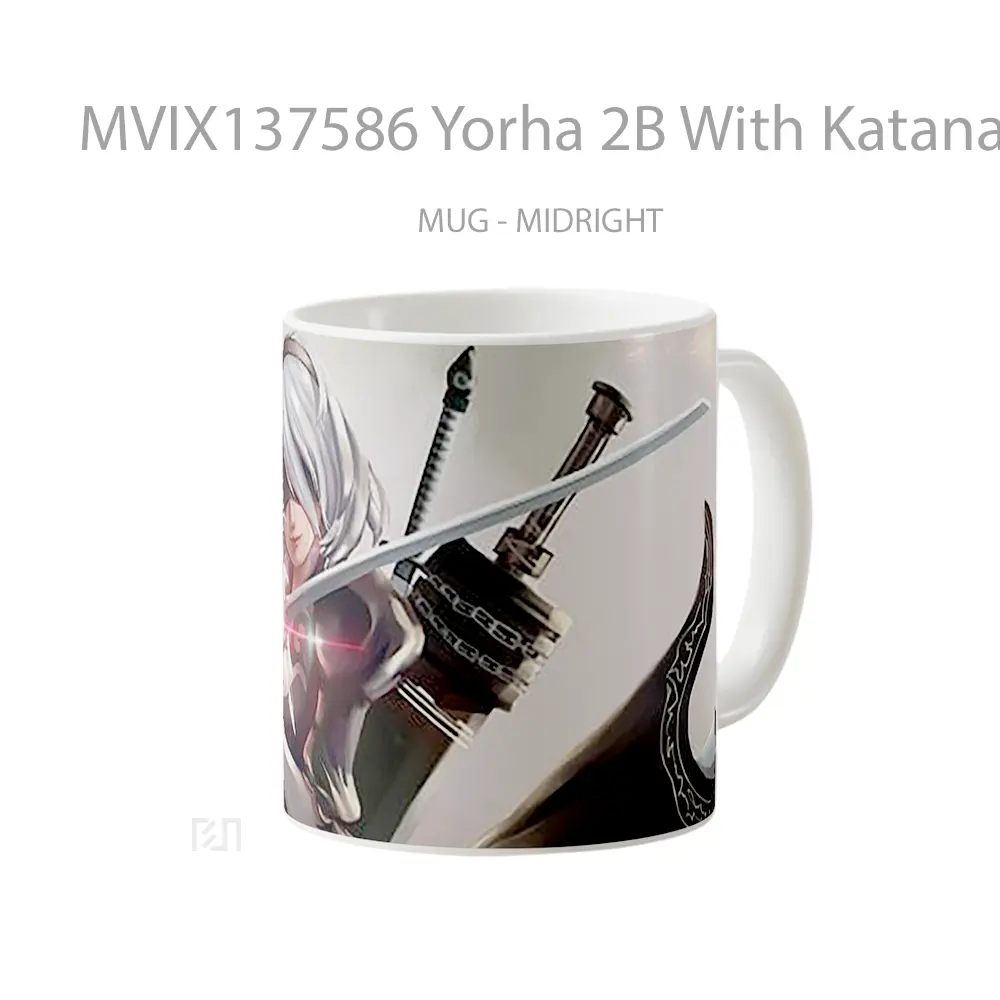 Mug Yorha 2B With Katana Sword Nier Automata Cangkir Gamer - All-side / Desain