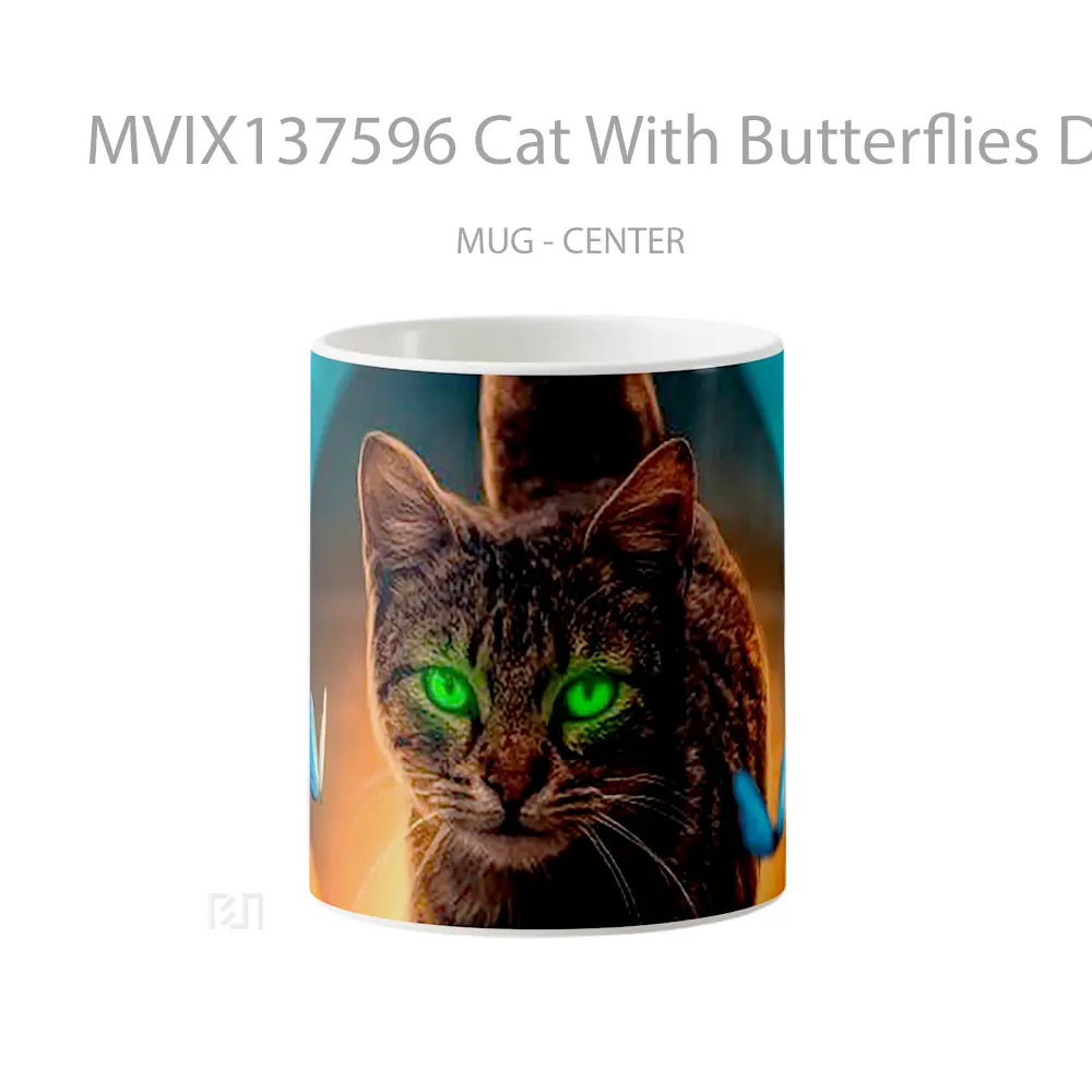 Mug Cat With Butterflies Digital Art Gelas Hewan Lucu