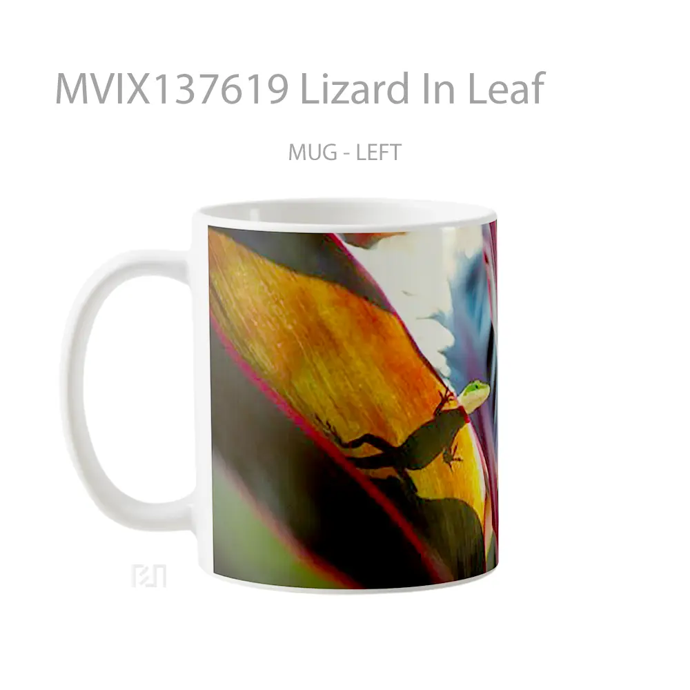 Mug Lizard In Leaf Gelas Keramik Unik - All-side / Desain