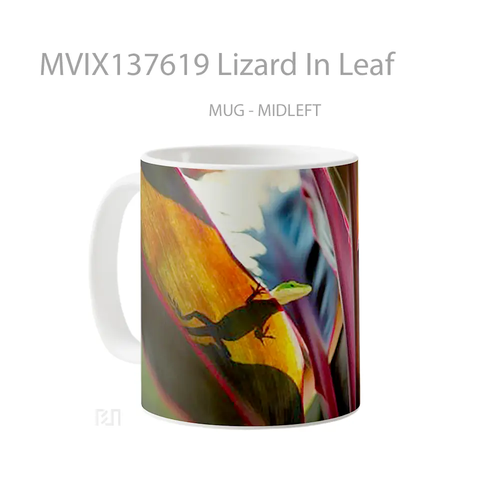 Mug Lizard In Leaf Gelas Keramik Unik - All-side / Desain