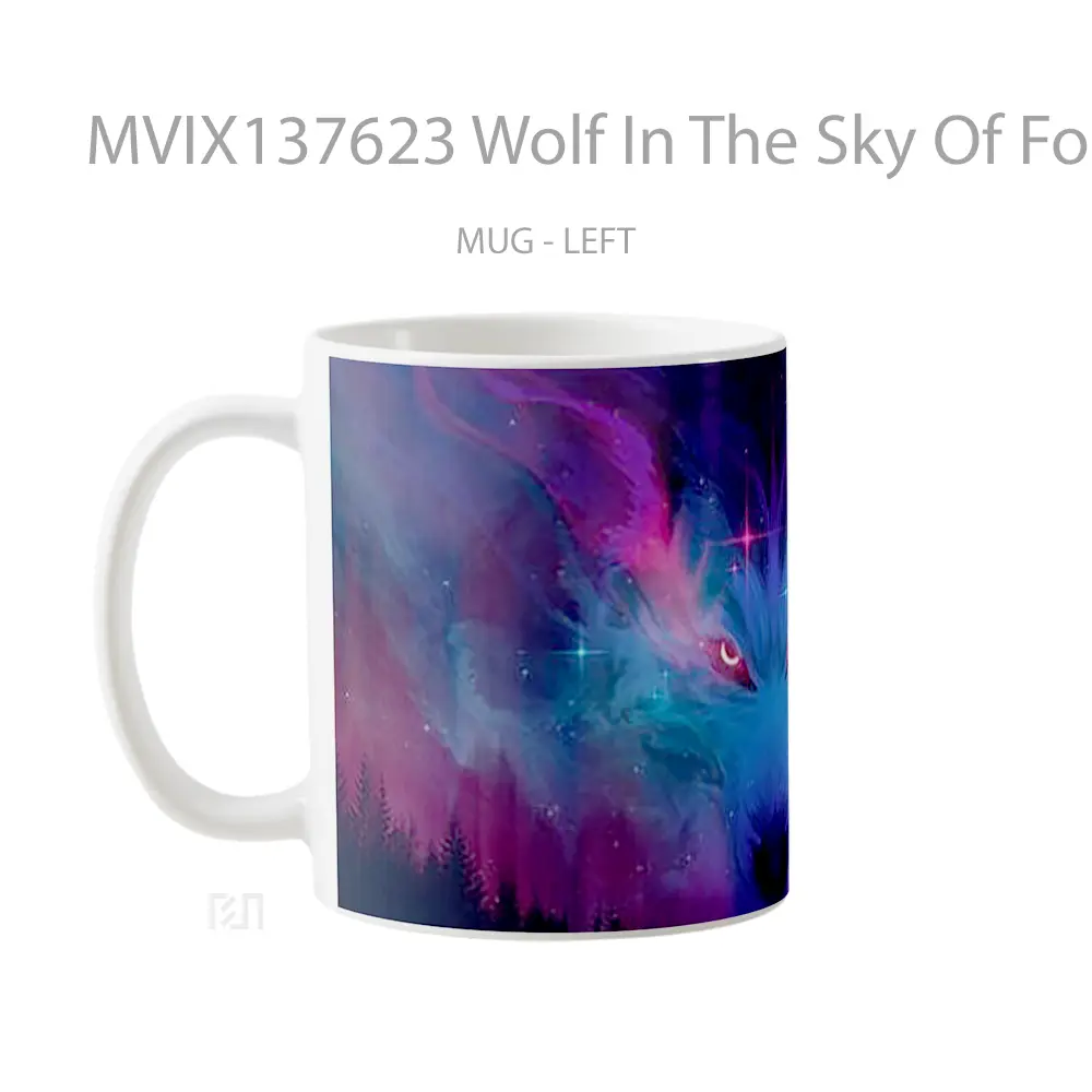 Mug Wolf In The Sky Of Forest Gelas Hewan Lucu - All-side / Desain