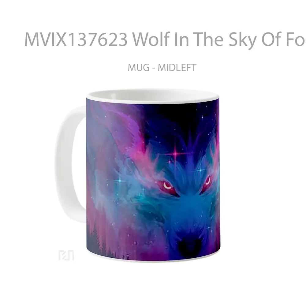 Mug Wolf In The Sky Of Forest Gelas Hewan Lucu - All-side / Desain