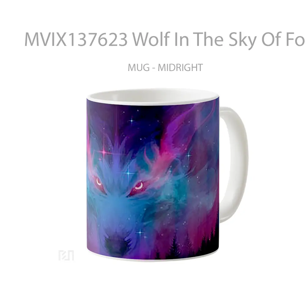 Mug Wolf In The Sky Of Forest Gelas Hewan Lucu - All-side / Desain