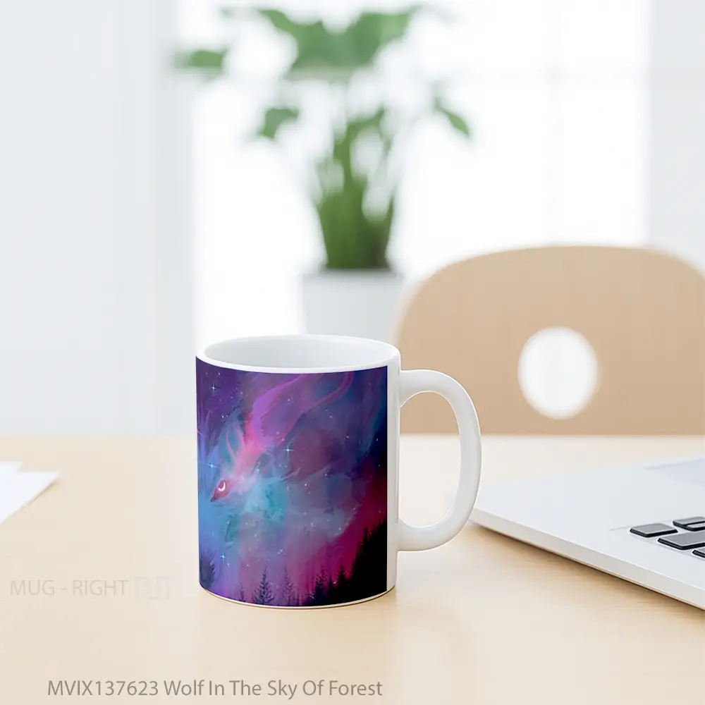Mug Wolf In The Sky Of Forest Gelas Hewan Lucu - All-side / Desain