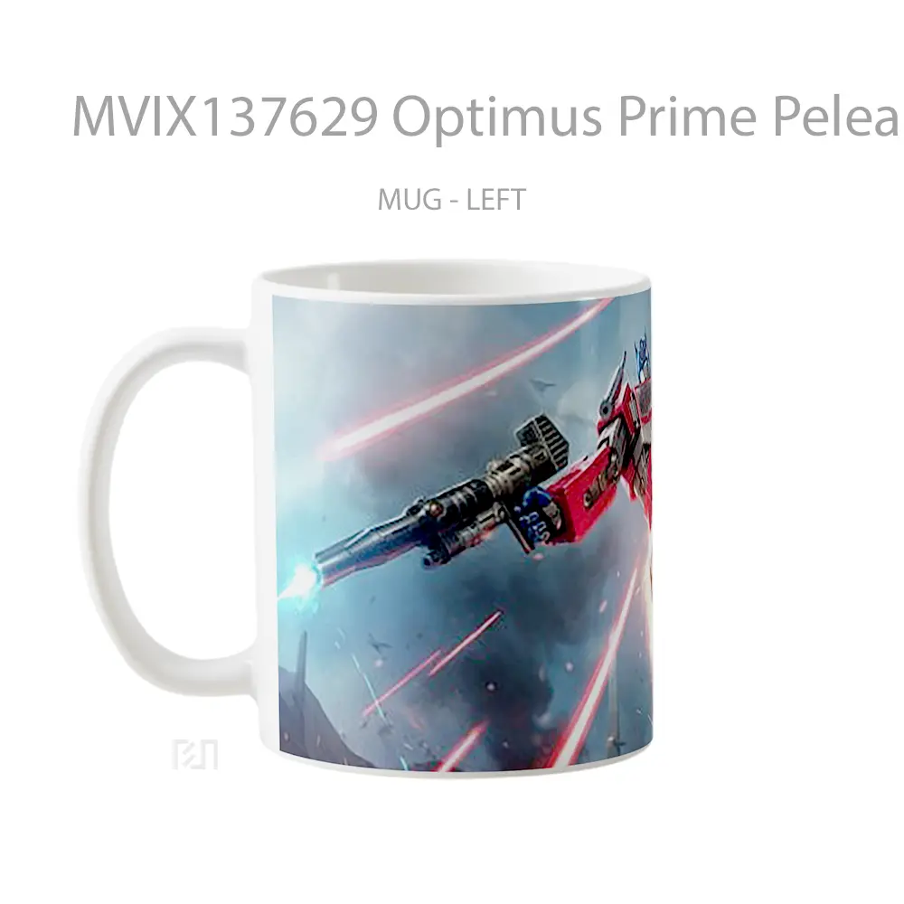 Mug Optimus Prime Peleando Gelas Keramik Unik - All-side / Desain