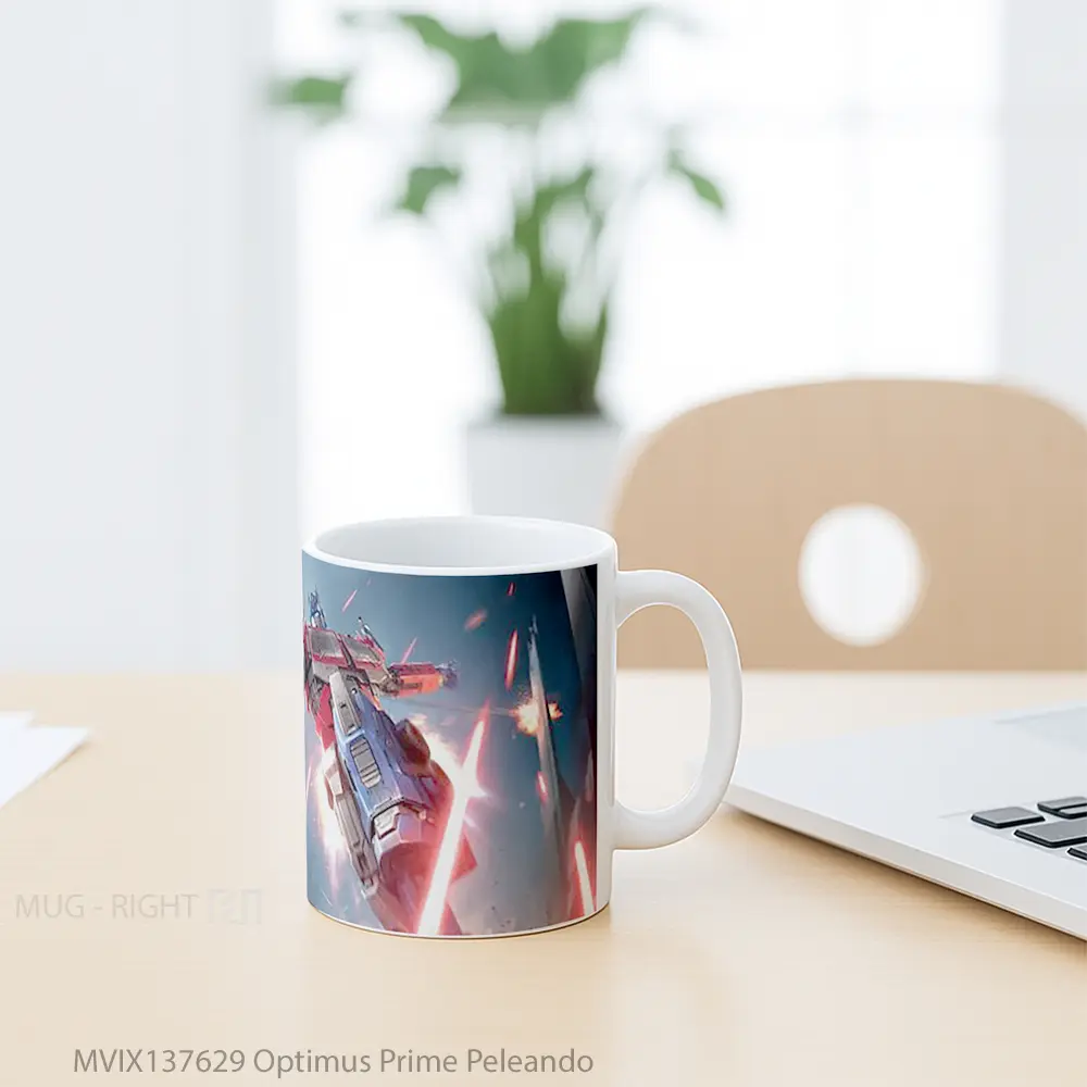 Mug Optimus Prime Peleando Gelas Keramik Unik - All-side / Desain