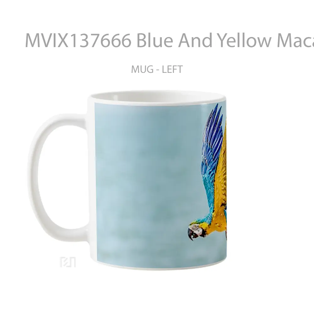 Mug Blue And Yellow Macaw Gelas Keramik Unik - All-side / Desain