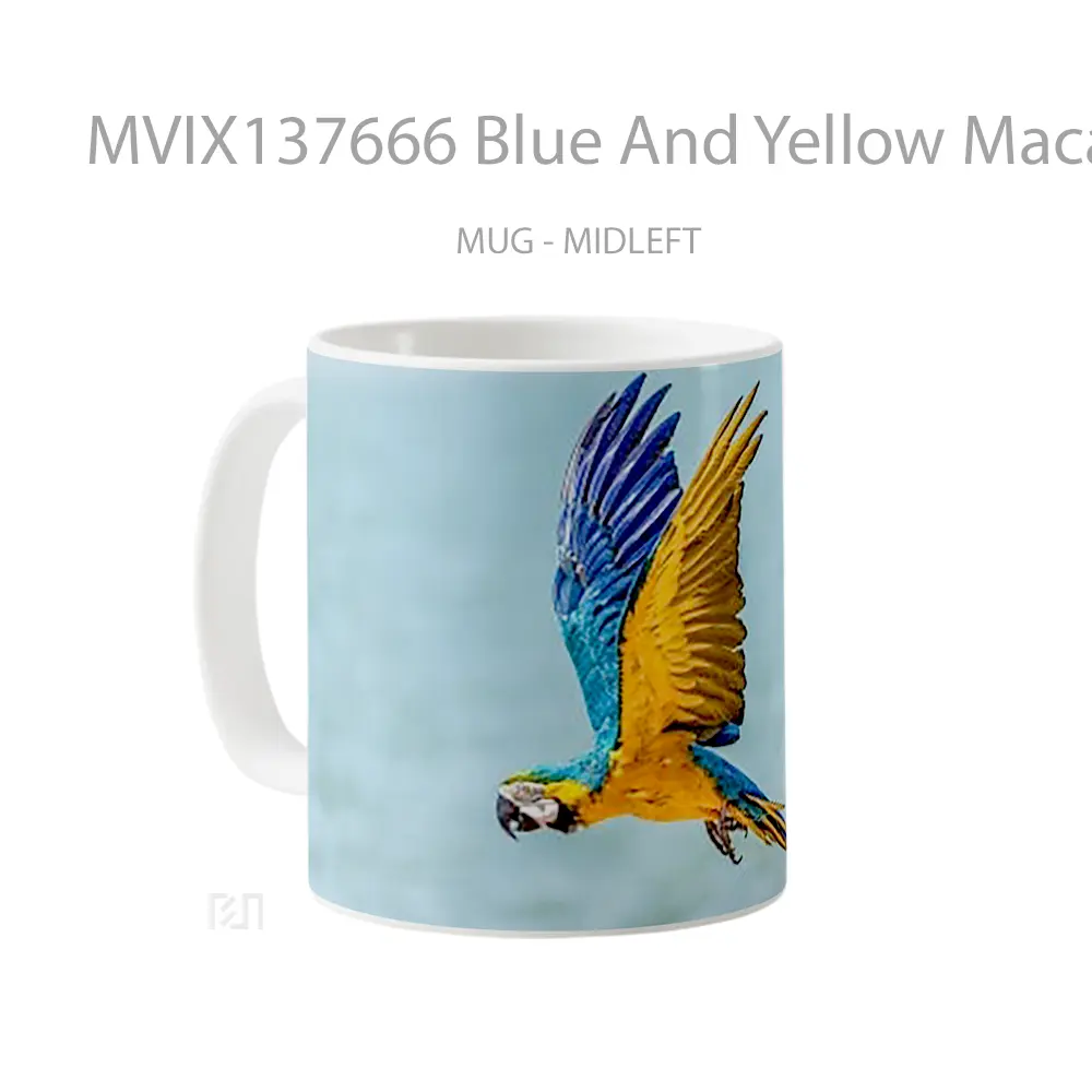 Mug Blue And Yellow Macaw Gelas Keramik Unik - All-side / Desain