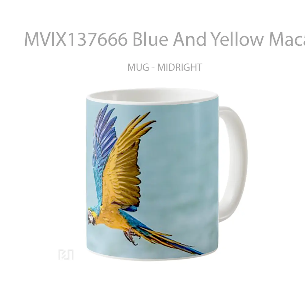Mug Blue And Yellow Macaw Gelas Keramik Unik - All-side / Desain